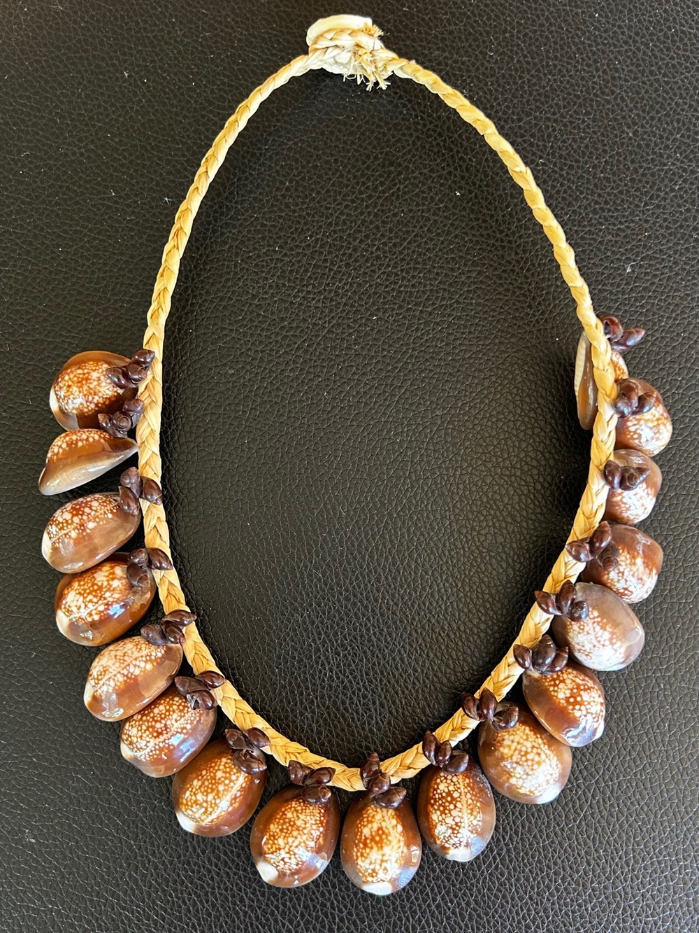 Handmade Tahitian Cowrie Shell and Raffia Necklace - Natural Boho Beach Jewelry